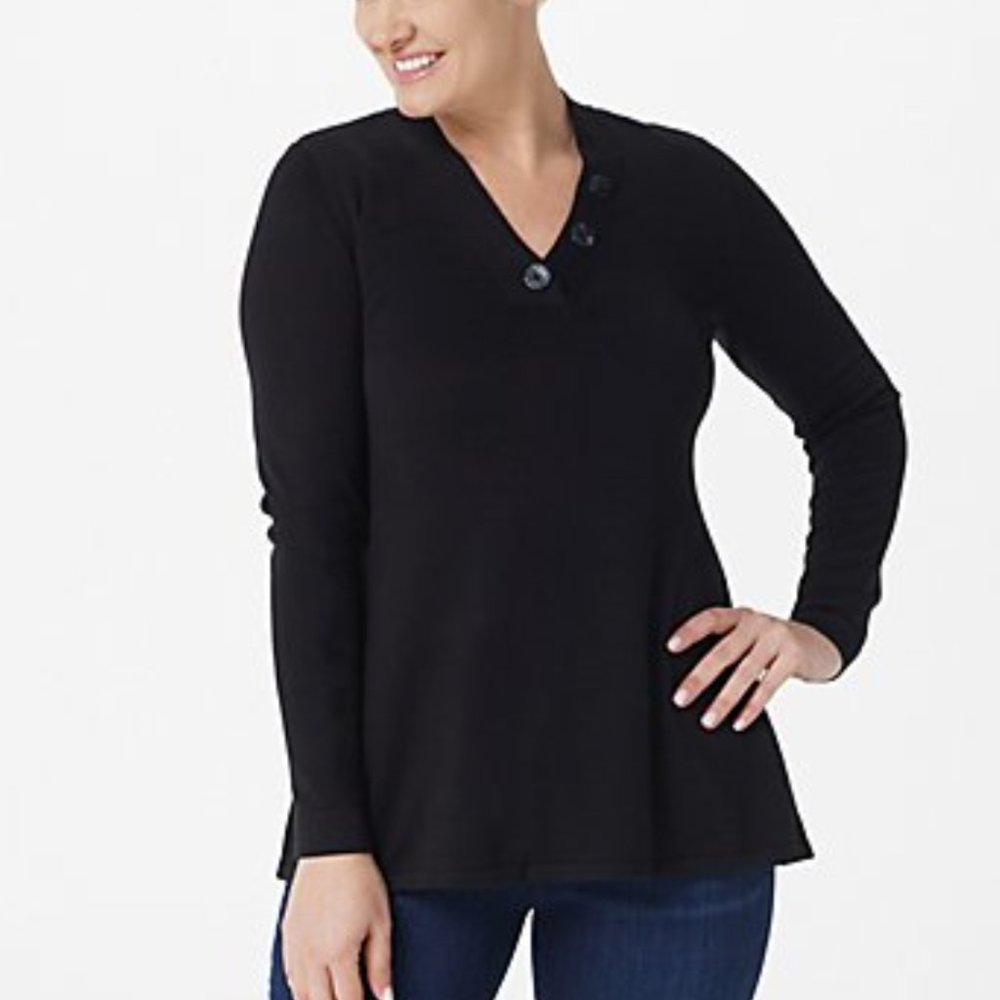 Isaac Mizrahi Live! Novelty Button V-Neck Pullover  10021